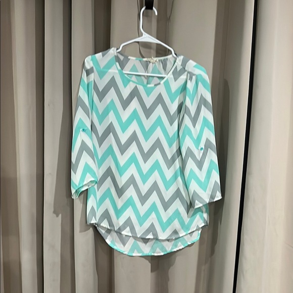 Messini Tops - White and Blue Blouse with Three Quarter Sleeves